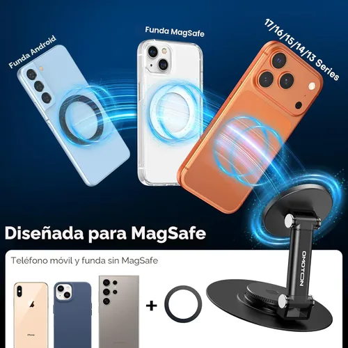 Miniatura 6 de OMOTON MS05 - Soporte magnético giratorio de 360° para MagSafe, [altura ajustable], soporte plegable para teléfono celular para escritorio