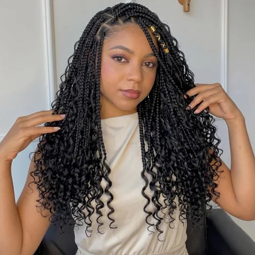Miniatura 8 de COOKOO Cabello de Trenzas de Caja Bohemias de Ganchillo de 8 Pulgadas para Mujeres Negras, Paquete de 8, Cabello Sintético de Trenzas de Caja