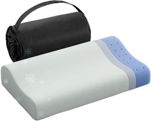 Almohada de viaje de espuma viscoelástica – Almohadas de camping refrescantes para dormir 2 alturas – Pequeña almohada de espuma viscoelástica para