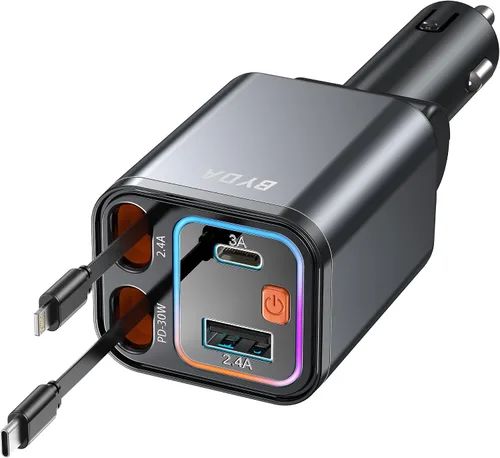 Miniatura 11 de Cargador de Coche Retráctil 4 en 1, 69W con Luz Estrellada, Cargador de Encendedor de Cigarrillos, para Mamá Papá, Regalos para Hombres Mujeres