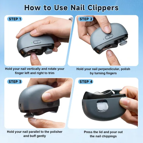 Miniatura 7 de Electric Nail Clipper 3-in-1 Automatic Nail Clippers, Fingernail Toenail Trimmer Electric Toenail Clippers with LED Light Clip Storage 2 Speeds Nail