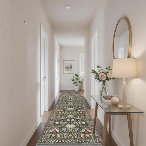 Miniatura 8 de Alfombra Lavable para Pasillo Ancho: 3 x 10 Pies Alfombra de Área de Entrada Resistente al Agua Alfombra Suave Vintage para Sala de Estar Verde