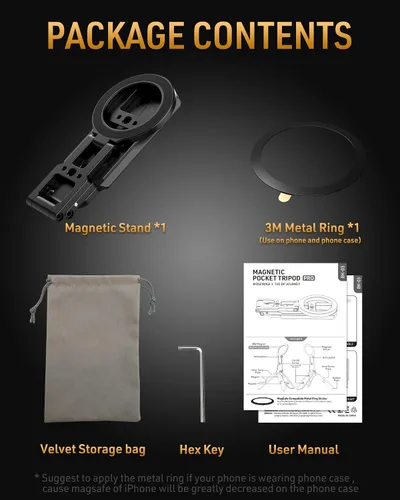 Miniatura 9 de MOSENVKA Trípode Magnético Dual para Teléfono Plegable Montura Doble Magnética Soporte de Bolsillo para iPhone 16/15/14/13/12 Plus Max para iPad