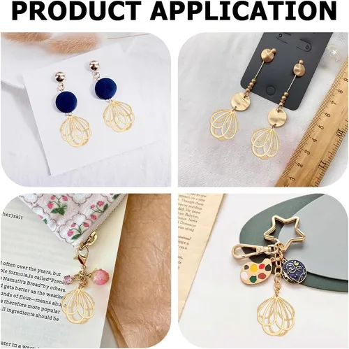 Miniatura 6 de 40 dijes de filigrana chapados en oro de 18 quilates, colgantes huecos de acero inoxidable, adornos de metal grabados para manualidades, pulseras