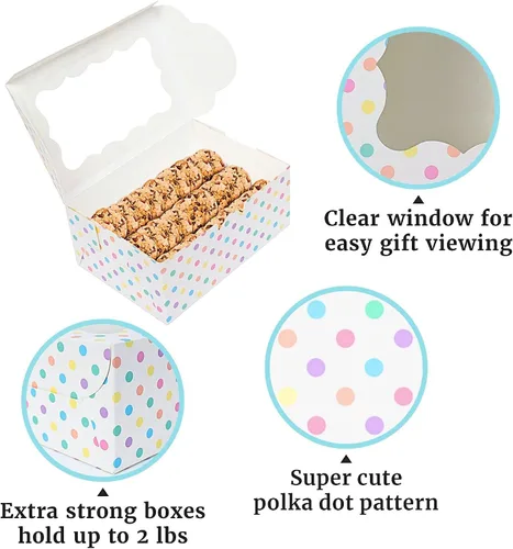 Miniatura 4 de Perfect Occasion Cajas de galletas de lunares, paquete de 12 unidades, cajas de galletas de lunares pastel con ventana, para Pascua, cumpleaños