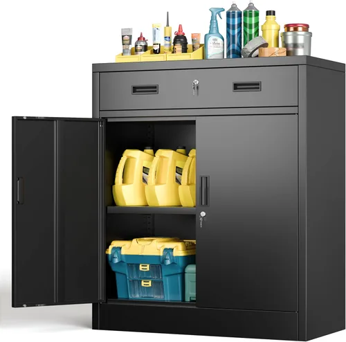 Miniatura 21 de BESFUR Armarios de almacenamiento de metal con estantes y puertas, armario de almacenamiento con cerradura de 36" de altura para oficina en casa