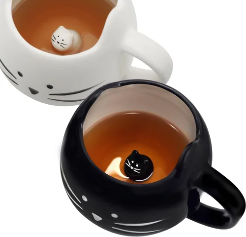 Koolkatkoo Juego de tazas de café con diseño de gato lindo para niñas y mujeres, tazas de cerámica para parejas de gatitos para amantes de los