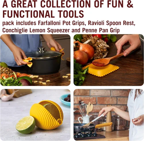 Miniatura 3 de Monkey Business Herramientas de cocina de silicona en caja de regalo/ 4 grandes accesorios de cocina con forma de pasta/ Agarres para ollas Pasta