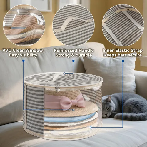 Miniatura 5 de Bolsa Organizadora de Sombreros ComfortKeeper de 1 Paquete con Ventana Transparente, Capacidad para hasta 7 Sombreros, Organizador de Sombrero