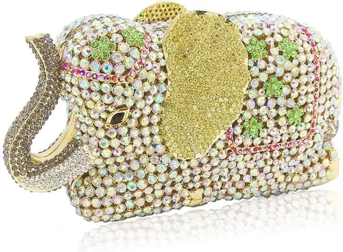 Boutique De FGG Elefante de noche embragues bolsos de mano de metal cristal embrague Minaudiere boda carteras y bolsos nupciales