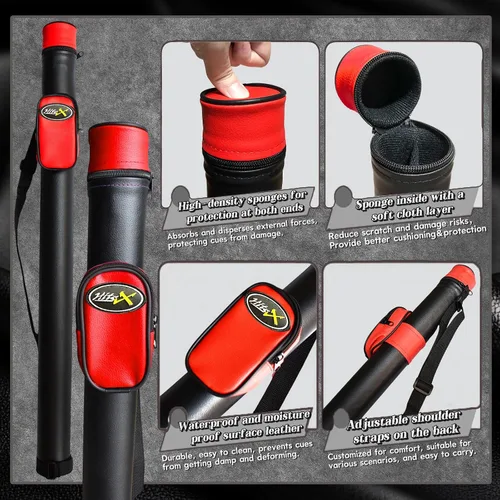 Miniatura 6 de Tai ba cues Juego de 2 tacos de billar con estuche, punta de cuero multicapa de 13 mm, 58 pulgadas, palo de billar profesional de madera de arce