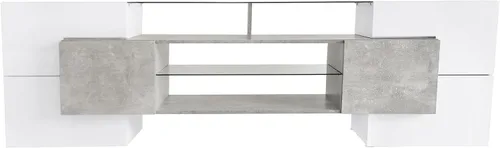 Miniatura 4 de P PURLOVE Moderno soporte de TV con almacenamiento, centro de entretenimiento con 2 estantes de vidrio iluminados, mesa consola de TV de hasta 80