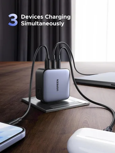 Miniatura 3 de UGREEN Adaptador de viaje USB C de 65 W, cargador rápido plegable con enchufes de EE. UU./Reino Unido/UE, adaptador de corriente internacional de 3