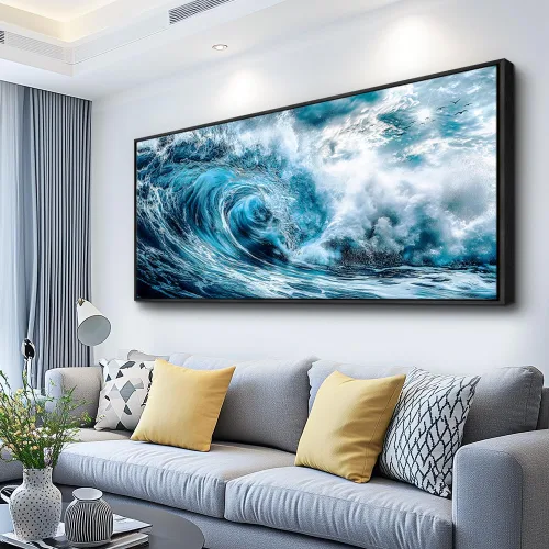 Miniatura 17 de ERQINHUA Gran decoración de pared para sala de estar, arte de pared en lienzo para restaurante, decoraciones para oficina, pinturas de mar azul