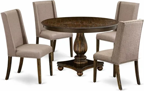 East West Furniture F2FL5-716 - Juego de mesa de comedor de 5 piezas, incluye una mesa de cocina redonda con pedestal y 4 sillas de comedor Parson