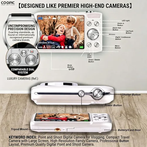 Miniatura 9 de Cámara digital de 58 MP de video 4K, cámara de enfoque automático COOPIC C600 para apuntar y disparar con antivibración para vlogging, viajes