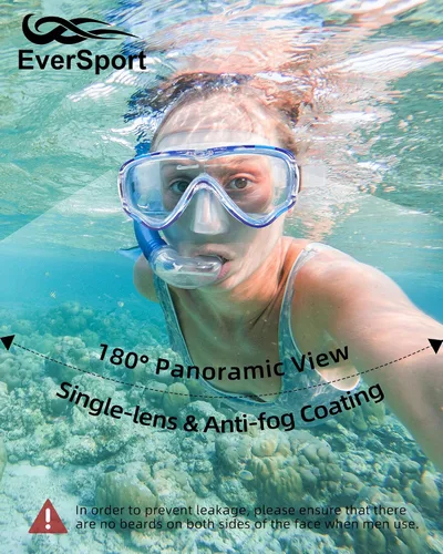 Miniatura 2 de EverSport Gafas de natación para adultos con cubierta para la nariz, máscara de buceo transparente antivaho amplia visión sin borrosidad para Azul