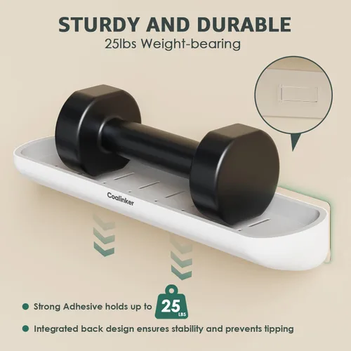 Miniatura 2 de Estante de ducha con toallero, organizador de baño moderno, autoadhesivo, resistente, se adhiere a la pared, sin perforaciones, plástico inoxidable