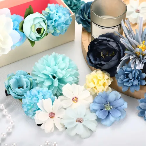 Miniatura 6 de BBTO 21 piezas pinzas para el pelo con diseño de flores, pasadores para el cabello con rosas, diademas para mujer, accesorios de flores, estilo Azul