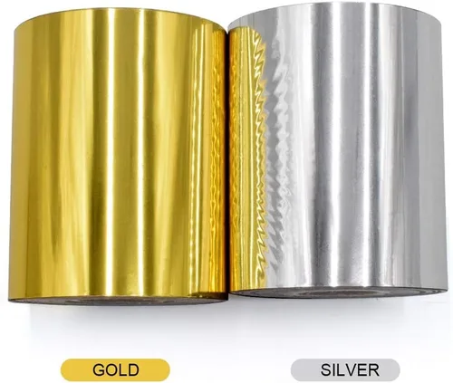 Miniatura 2 de Papel de estampado en caliente, 1 rollo dorado + 1 rollo plateado de 3 pulgadas x 400 pies, papel dorado anodizado de transferencia de calor de Oro