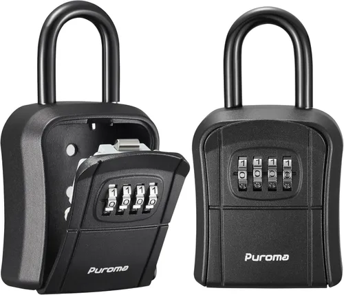 Miniatura 12 de Caja de seguridad con llave Puroma, caja de seguridad portátil con combinación, caja de almacenamiento de llaves para pared para llaves de casa, Gris