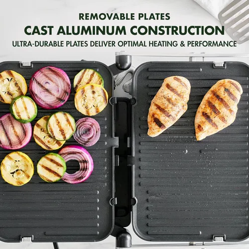 Miniatura 7 de GreenPan Parrilla Eléctrica para Interior de Acero Inoxidable 6 en 1 y Plancha, Antiadherente de Cerámica Saludable, Placas Reversibles Aptas