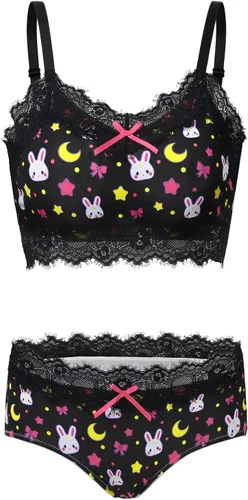 Miniatura 5 de Littleforbig Conjunto de ropa de dormir de encaje para mujer, ropa de dormir con tirantes y pantalones cortos, lencería bralette conjunto de ropa
