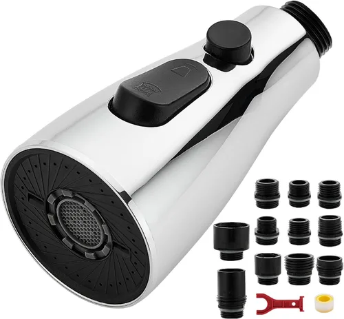 Reemplazo de Cabezal de Grifo de Cocina, Cabezal Rociador Extraíble de 3 Modos con 11 Adaptadores, Boquilla Rociadora para Fregadero de Cocina Cromo