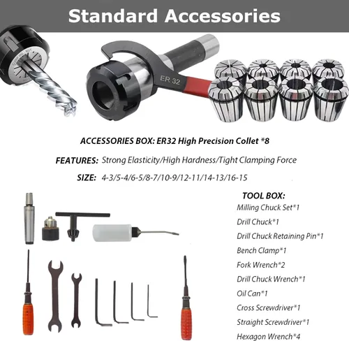 Miniatura 6 de INTBUYING Mini fresadora perforadora de sobremesa Taladro 5-1/2 "x 20 '' Fresadora de precisión Hobby 600W MT2 Micro alimentación de velocidad