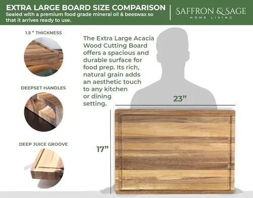 Miniatura 2 de Tabla de cortar de madera extra grande de azafrán y salvia, 23 x 17 x 1.5 pulgadas, tablas de cortar de madera de acacia para uso en cocina
