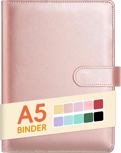 Miniatura 26 de Sooez Carpeta A6 de 6 Anillas, Cubierta de Planificador de Cuaderno Rellenable, Organizador Pequeño de Cuero Carpeta Vacía para Presupuesto, Diario