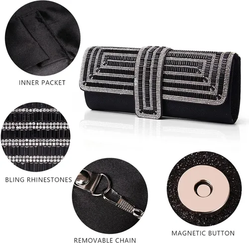 Miniatura 4 de Labair Bolso de noche y embragues para mujer, bolso de mano brillante con diamantes de imitación, bolso formal para fiesta de boda.