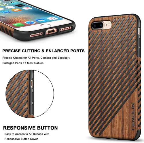 Miniatura 5 de TENDLIN Funda para iPhone 8 Plus/iPhone 7 Plus con grano de madera exterior suave TPU silicona híbrida funda delgada para iPhone 7 Plus y iPhone 8