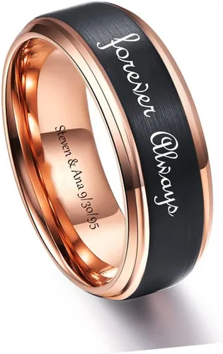 Juego de anillos de promesa personalizados a juego para parejas, anillos de compromiso de oro rosa negro para mujeres de 0.315in y hombres, anillo