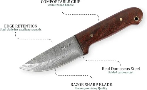 Miniatura 3 de Venta - Cuchillo de caza de Damasco hecho a mano personalizado Hermoso cuchillo de Bushcraft con funda y sacapuntas de cuchillo