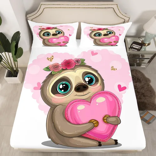 Miniatura 23 de Feelyou Juego de sábanas bajeras de alpaca para niños, lindo juego de ropa de cama con diseño de llama y donas de dibujos animados, juego de sábanas