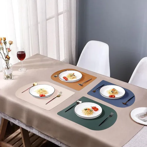 Miniatura 6 de Juego de 4 manteles individuales reversibles de piel sintética con posavasos, antideslizantes, lavables, para comedor, cocina, aislamiento