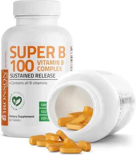 Miniatura 6 de Bronson Super B100 Complejo de Vitamina B de liberación sostenida contiene todas las vitaminas B (vitamina B1, B2, B3, B6, B9 - ácido fólico, B12)