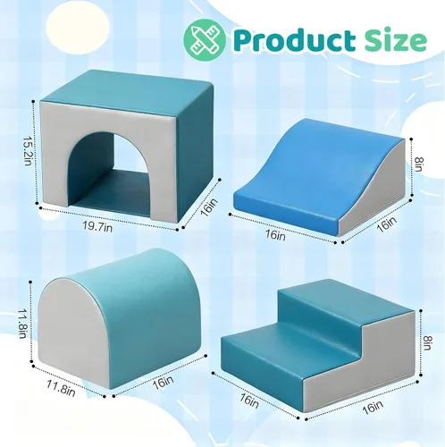 Miniatura 2 de Sumbababy Bloques de escalada de espuma para niños pequeños: con un túnel - 4 bloques de espuma - Escaladores de interior para niños, estructuras