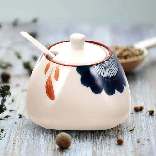 Miniatura 8 de Zerodeko Tarro de condimento de cerámica con cuchara de 10 onzas para cocina, contenedor de especias para sal, azúcar, pimienta, salsa