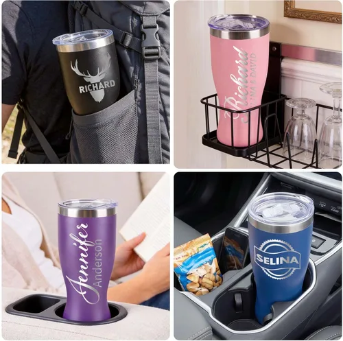 Miniatura 8 de Personalized 16 oz Insulated Coffee Tumbler with Text Name Team number, Custom Engraved World Cup Stainless Steel Double-Wall Travel Cup, Customized