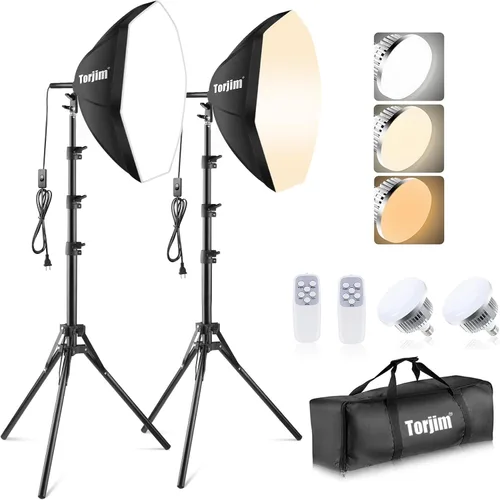 Miniatura 8 de Kit de Iluminación de Softbox para Fotografía Torjim, Kit de Iluminación de Softbox Profesional de 16' x 16' con Bombillas LED de 85W 3000-7500K