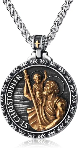 Miniatura 16 de Collar de San Cristóbal/Jorge/Miguel/Jesús/María para Hombre, Medallón de Santos Patrones, Joyería de Acero Inoxidable