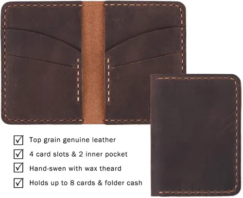 Miniatura 4 de Cartera de cuero plegable hecha a mano - cartera de cuero minimalista de la tarjeta de crédito