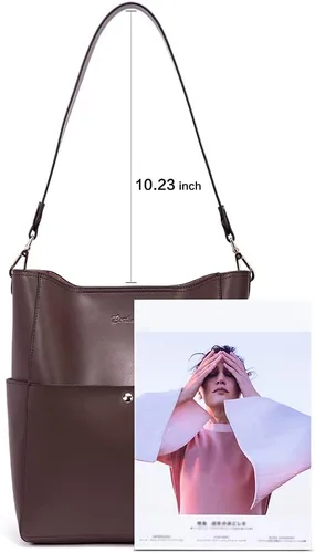 Miniatura 5 de Bostanten Bolsas de cuero para hombro, tipo balde, para mujer