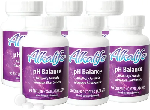 Miniatura 10 de Alkalife Tabletas de equilibrio de pH, 1 paquete, soporte mineral alcalino sin botellas, recubierto entérico para una máxima absorción, bicarbonato