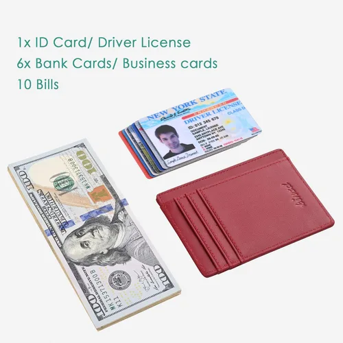 Miniatura 5 de Kinzd Cartera delgada y minimalista de cuero RFID con bolsillo frontal para hombre