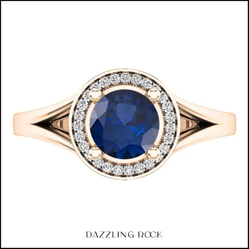 Miniatura 285 de Dazzlingrock Collection Anillo de compromiso redondo de 0.276 in con halo de diamante blanco y vástago dividido para ella en oro macizo de 14