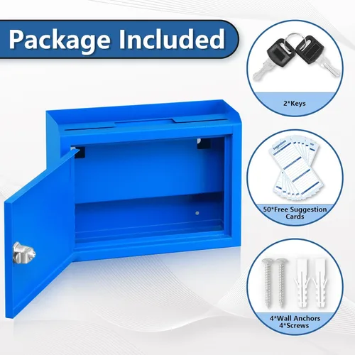 Miniatura 5 de Kyodoled Caja de Sugerencias, Buzón con Cerradura, Caja para Llaves, Buzón de Correo Montado en la Pared, Caja de Seguridad con Cerradura, Urna Azul