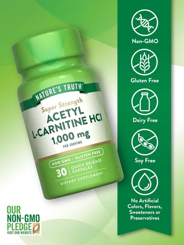 Miniatura 3 de Acetil L-carnitina HCL 1000 mg 30 cápsulas ALCAR Sin OMG, suplemento sin gluten por Nature's Truth